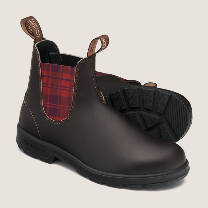 Blundstone Women's Originals Chelsea Boots Stout Brown/Burgundy Tartan