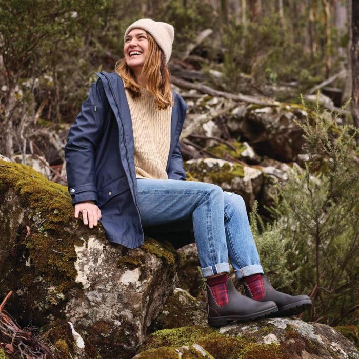 Blundstone Women's Originals Chelsea Boots Stout Brown/Burgundy Tartan